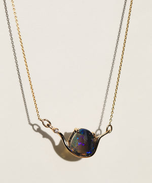 Opal Necklace 14k yellow gold NYC fine jewelry brooklyn NY New York jeweler sustainable ethical greenpoint engagement
