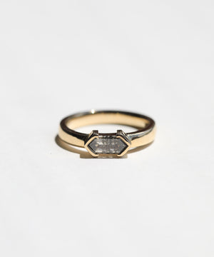 salt and pepper diamond 14k gold ring engagement bezel setting unique one of a kind ring