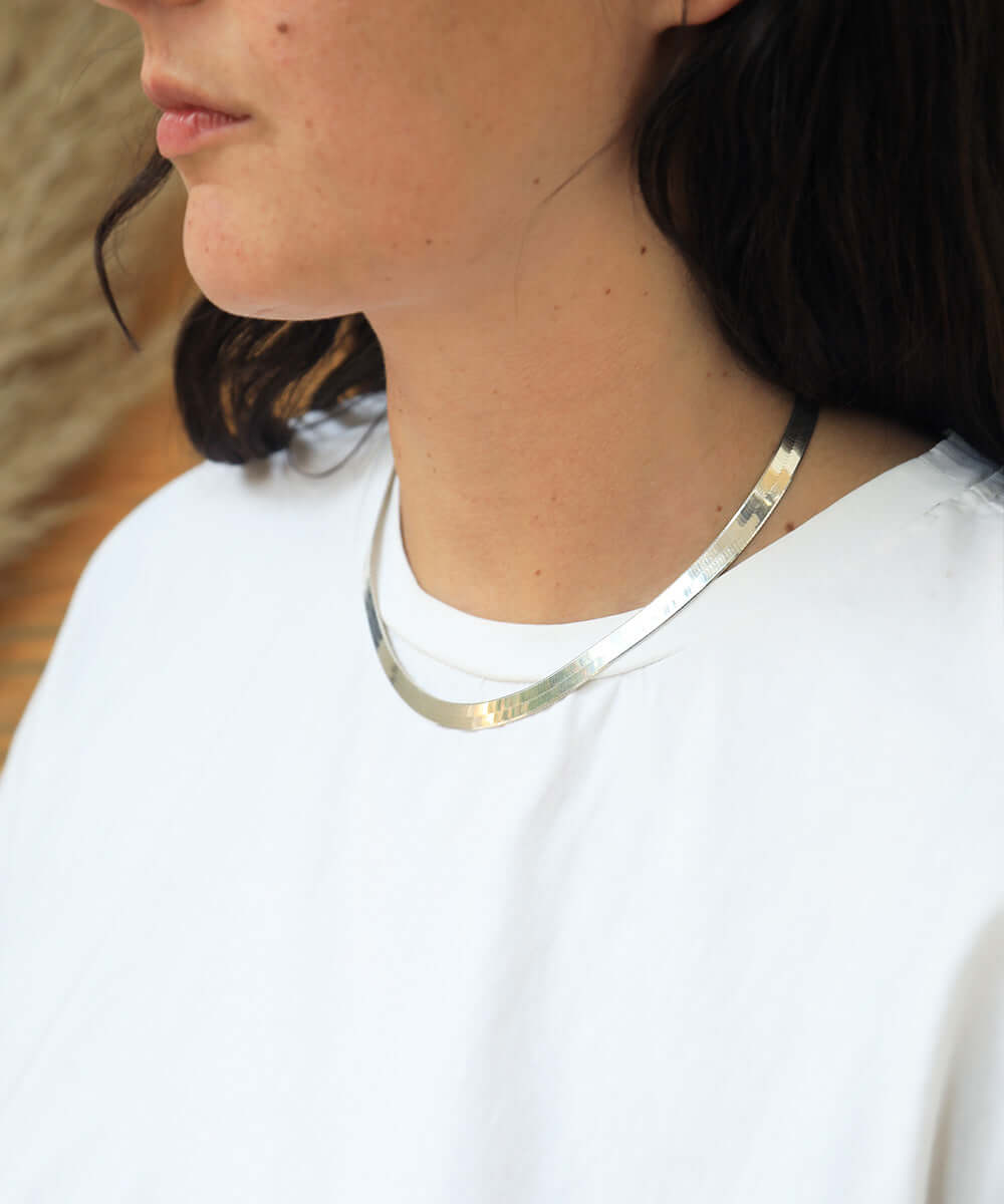 Silver Herringbone Chain Necklace NYC fine jewelry brooklyn NY New York jeweler sustainable ethical greenpoint engagement