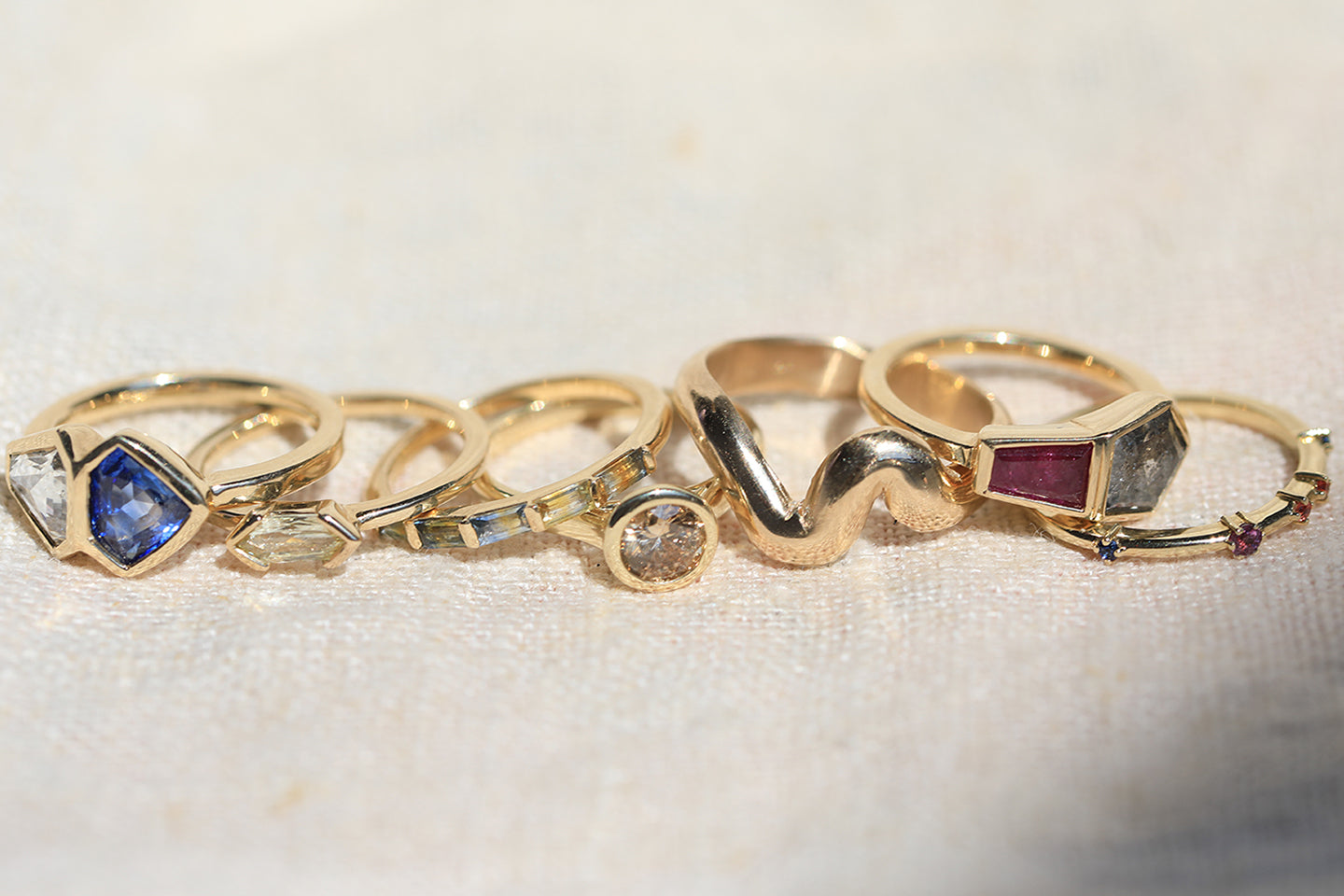 Sapphire, diamond, Ruby, Montana, salt & pepper engagement and wedding rings, Brooklyn NYC