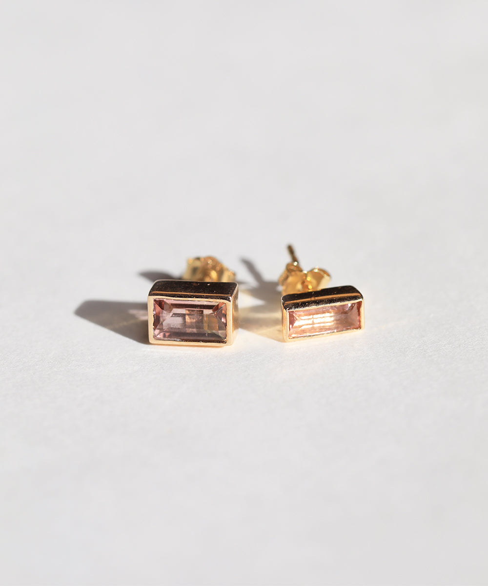 emerald cut tourmaline stud earring 14k yellow gold engagement ring NYC fine jewelry brooklyn NY New York jeweler sustainable ethical greenpoint engagement