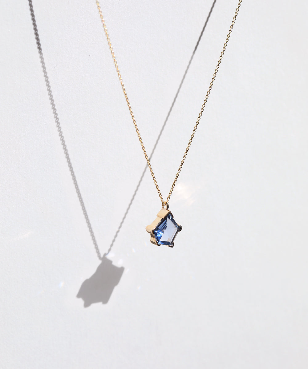 Sapphire 14k yellow gold necklace NYC fine jewelry brooklyn NY New York jeweler sustainable ethical greenpoint engagement