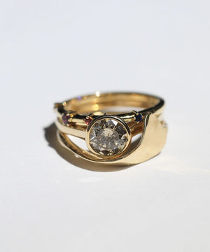 Astro Sapphire Ring l Billow Ring l Cognac Diamond Bezel Solitaire II