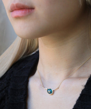 Emerald 14k Yellow Gold Necklace NYC fine jewelry brooklyn NY New York jeweler sustainable ethical greenpoint engagement