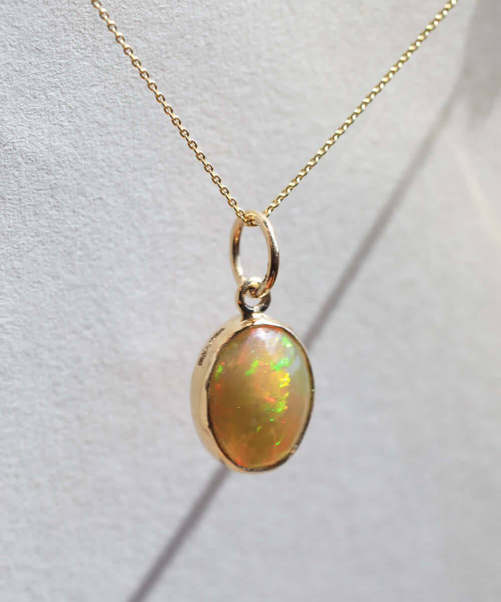Crystal Opal Brooklyn Greenpoint Macha Pendant Necklace 14k Yellow Gold Oval Opal