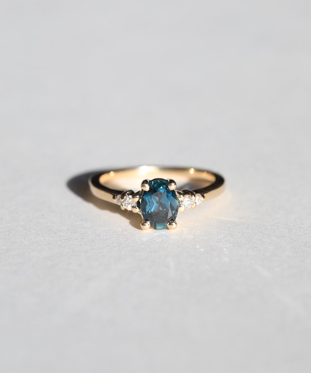 Australian sapphire nyc jewelry engagement yellow gold diamond NYC fine jewelry brooklyn NY New York jeweler sustainable ethical greenpoint engagement