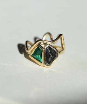 Ring Stack 14k Gold Diamond Emerald NYC fine jewelry brooklyn NY New York jeweler sustainable ethical greenpoint engagement
