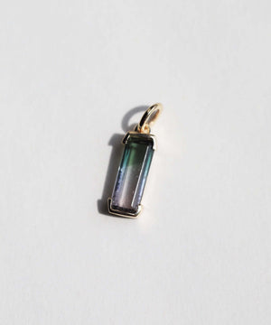 Emerald Cut Watermelon Tourmaline 14k yellow gold pendant NYC fine jewelry brooklyn NY New York jeweler sustainable ethical greenpoint engagement