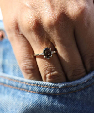 Salt Pepper Amber Colored Diamond 14k Yellow Gold Engagement Ring Brooklyn New York