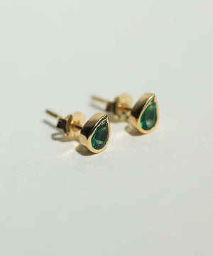emerald pear studs earrings gold Brooklyn New York