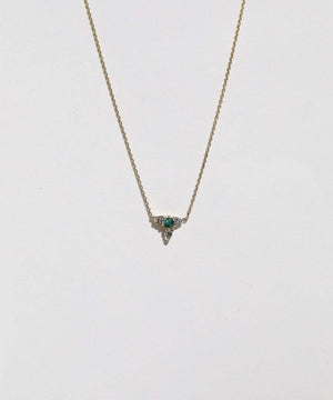 Handcrafted small emerald salt pepper diamond pendant necklace 14k yellow gold chain macha studio brooklyn new york