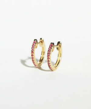 pink sapphire huggies hoops gold Brooklyn New york