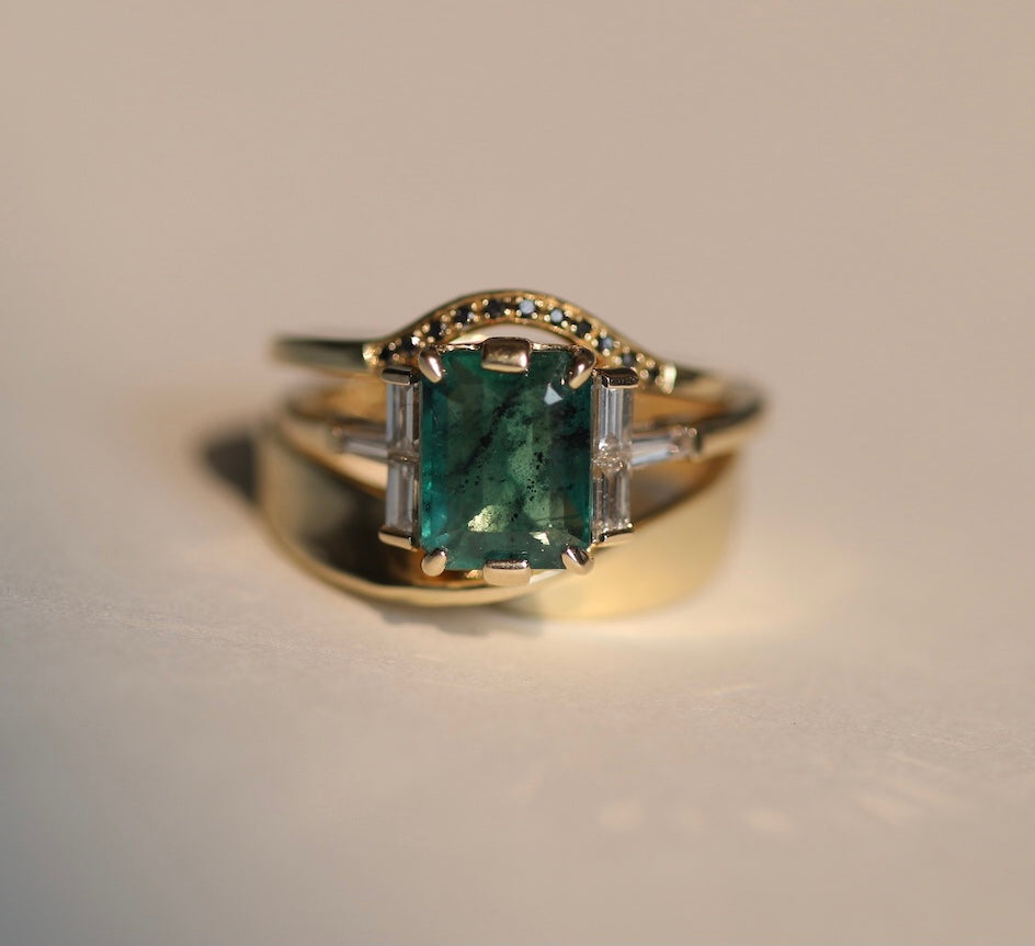 black diamond, ruby, emerald engagement rings and wedding bands by Macha jewelry Brooklyn NYC