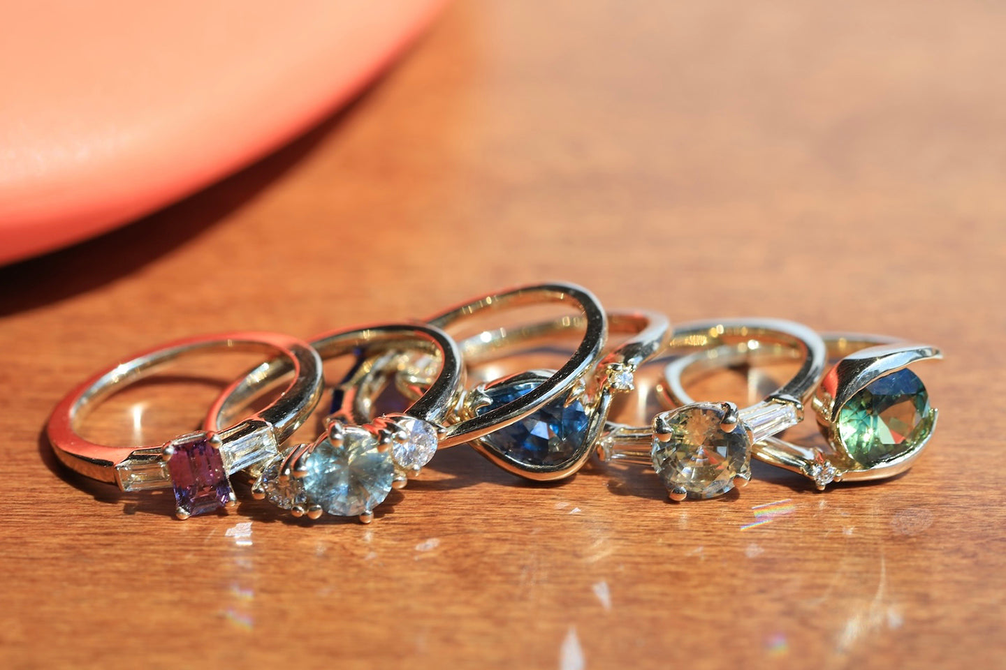 One of a Kind Salt & Pepper Diamond Rings and Sapphire engagement and wedding bands by Macha Jewelry Studio, Brooklyn NYC