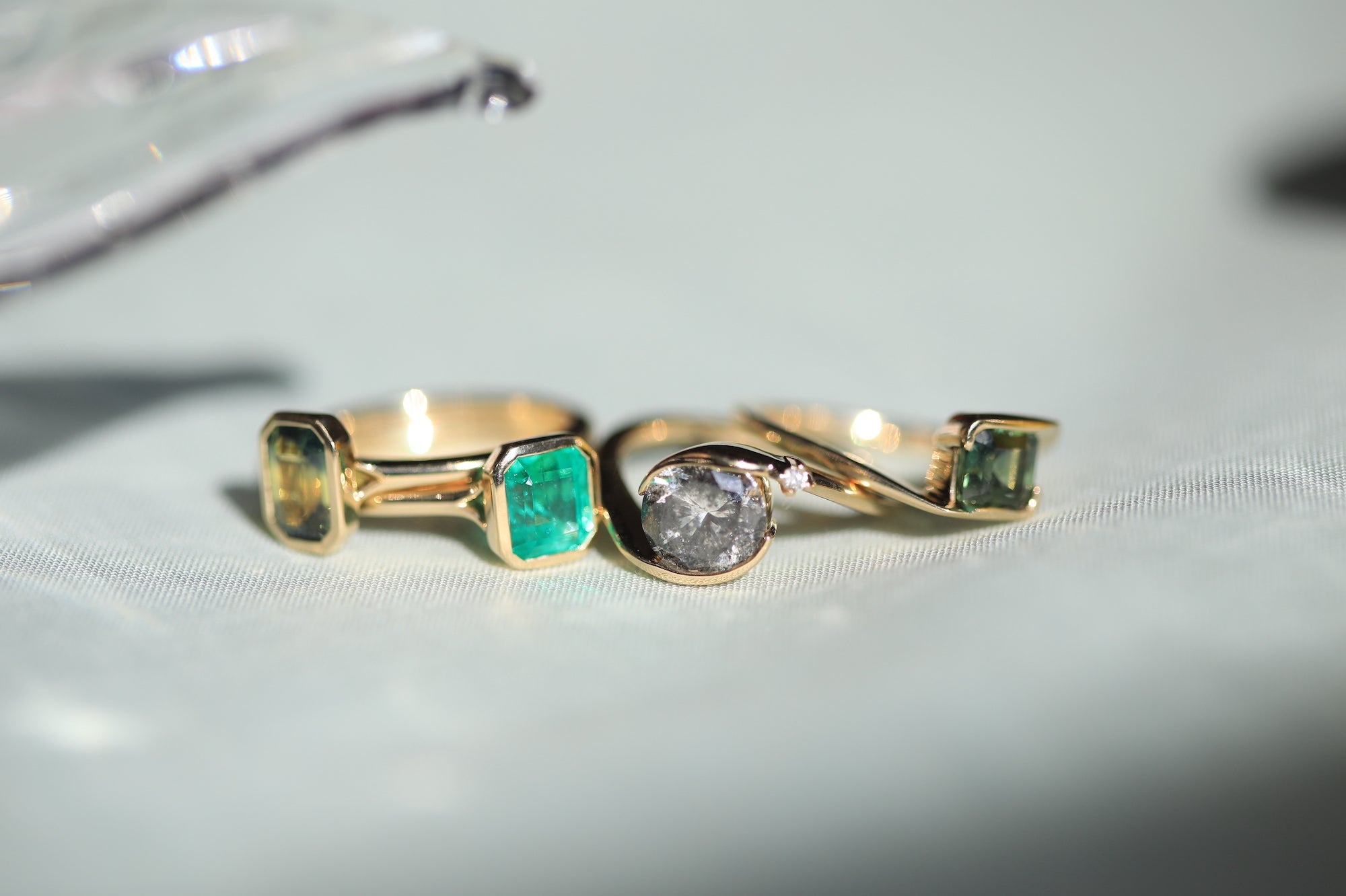 engagement and wedding rings salt & pepper diamonds macha studio brooklyn nyc
