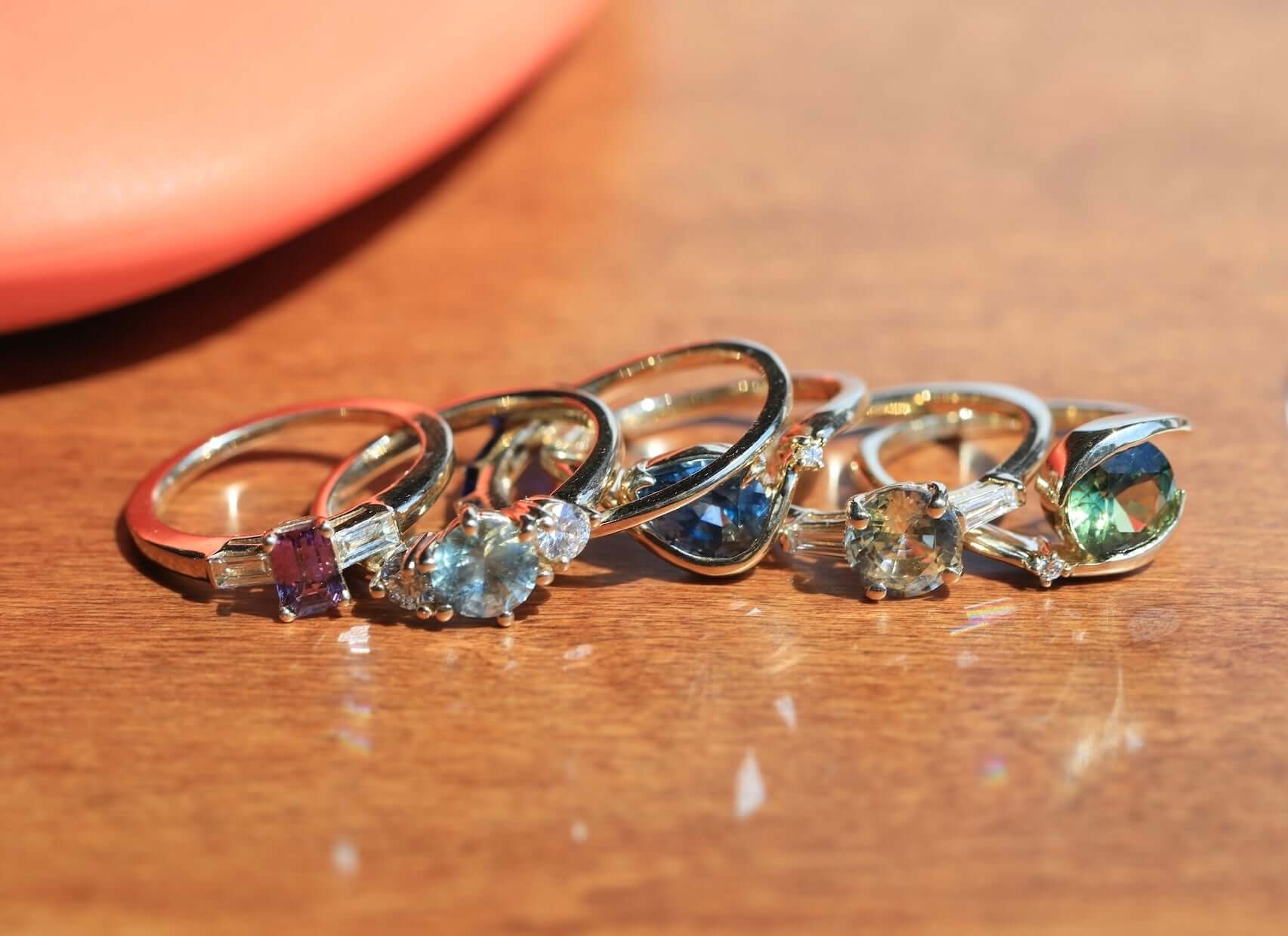 blue, yellow, montana & australian Sapphire engagement rings