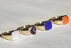 Mens gold signet rings gemstones, custom made by Macha Brooklyn NYC