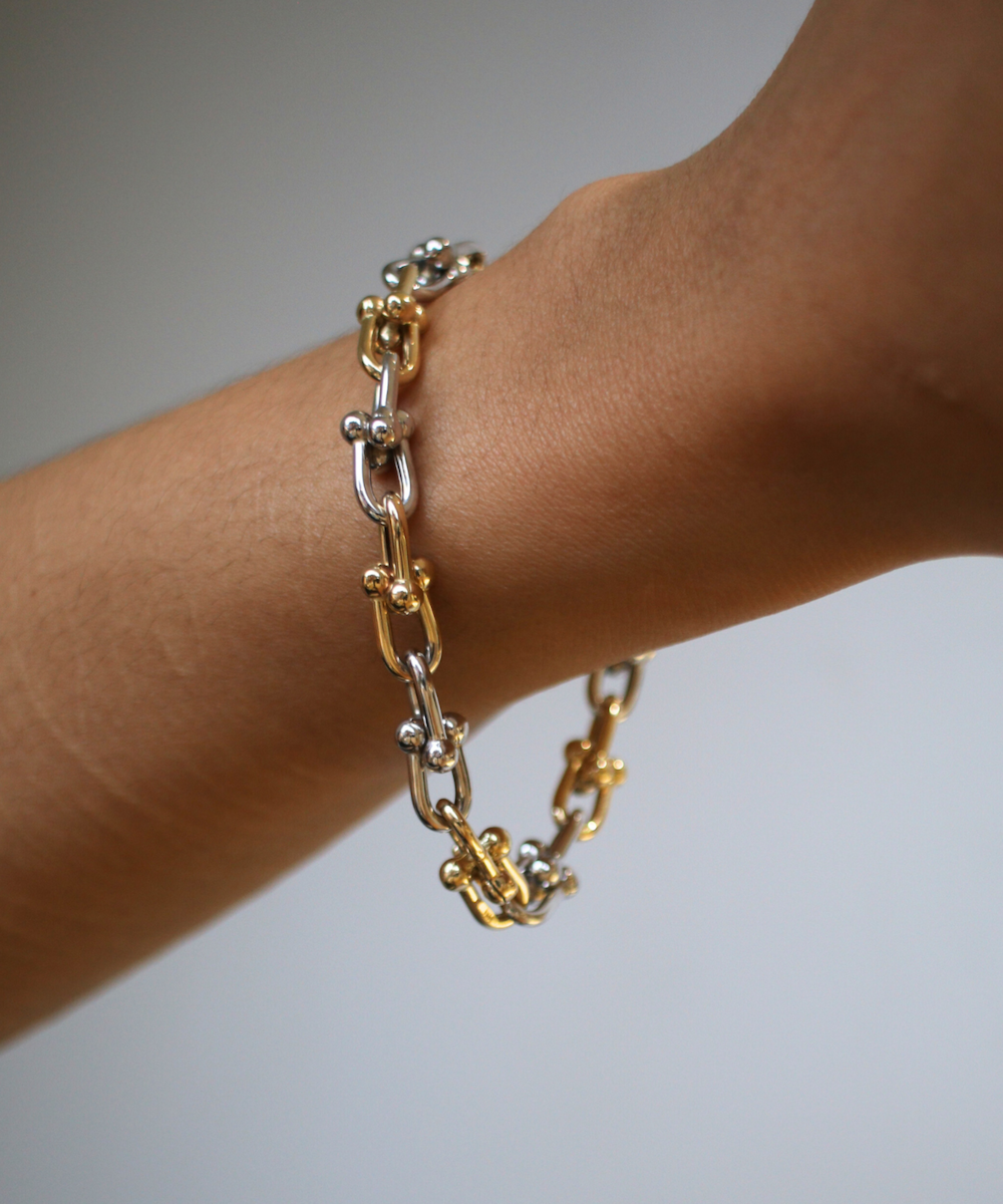Two-Tone Beaded Chain Bracelet 14K Gold