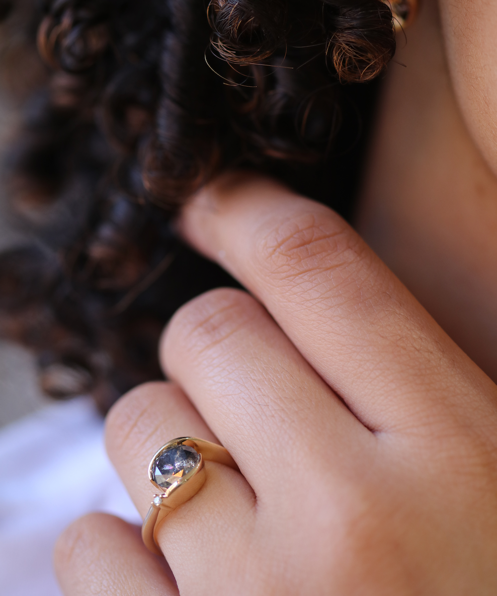 Saturn Ring, Salt and Pepper Diamond