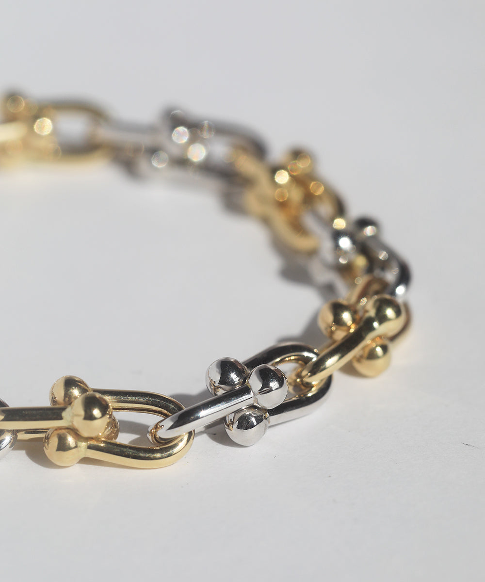 tiffany style beaded chain fine bracelet 14k white gold yellow gold, macha studio greenpoint brooklyn new york