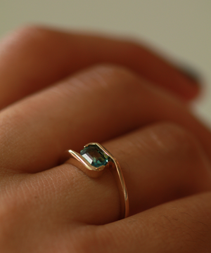 Orbit Ring with Emerald Cut Sapphire