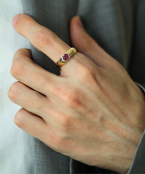 Hexagonal Signet Ring with Raw Ruby