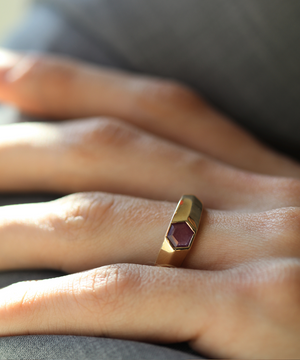 Hexagonal Signet Ring with Raw Ruby