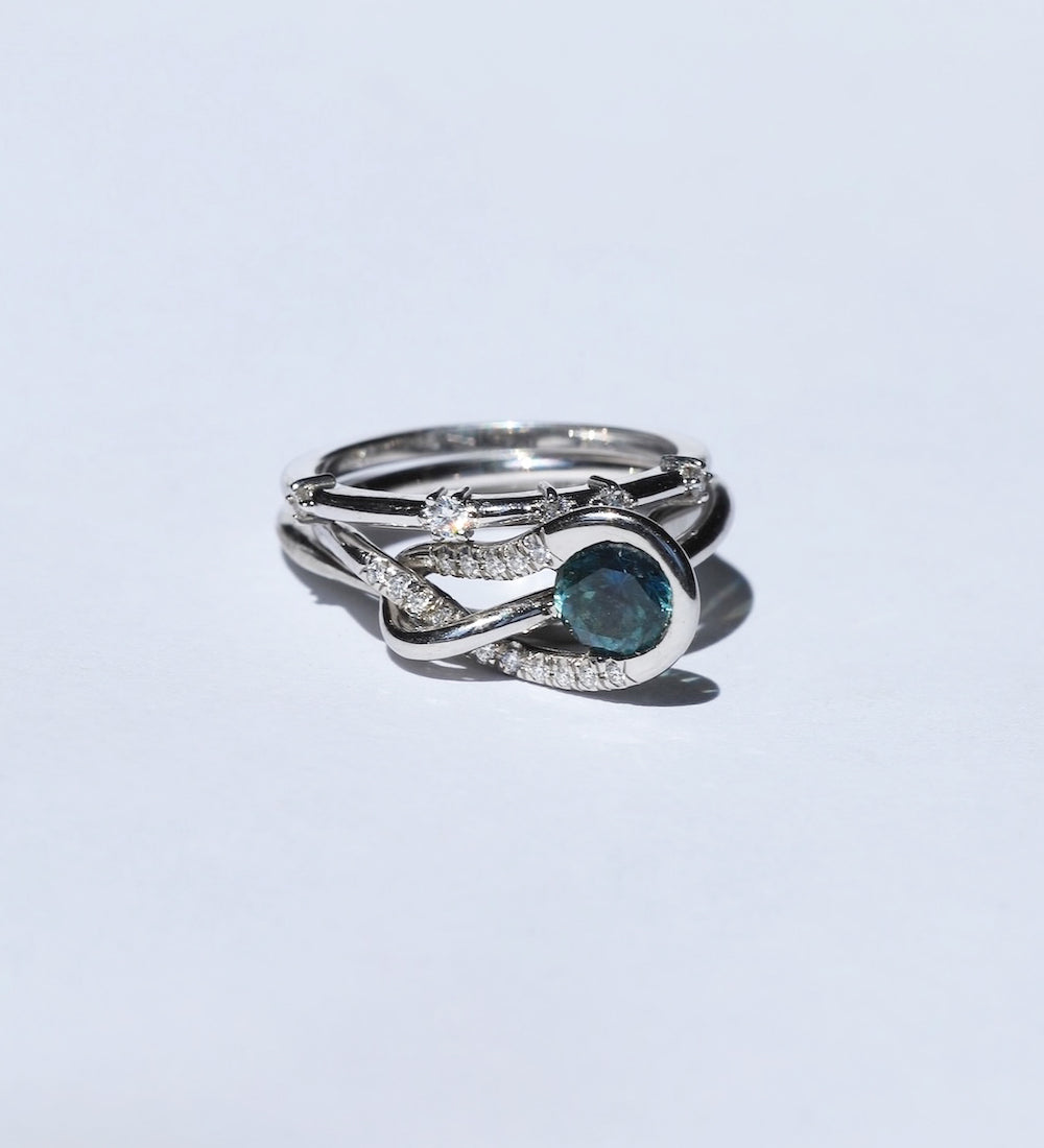 Engagement Ring Stack with Sapphire by Macha Studio. Brooklyn, New York