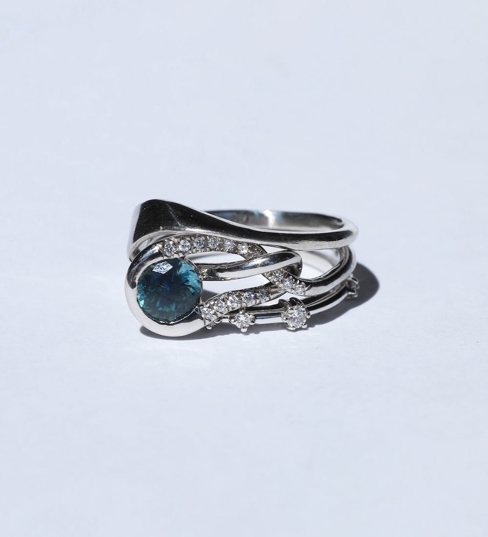 Engagement Ring Stack with Sapphire by Macha Studio. Brooklyn, New York