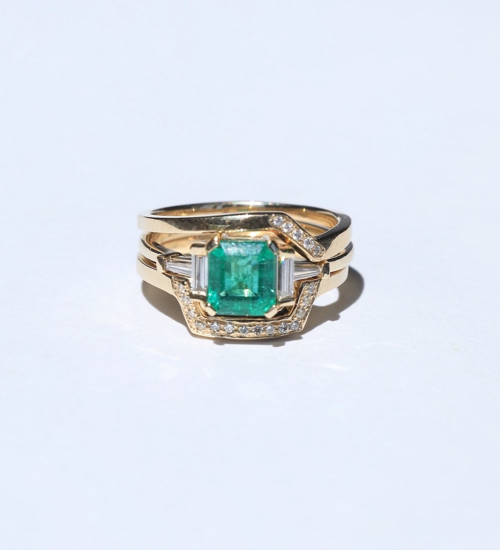 Engagement Ring Stack with Emerald by Macha Studio. Brooklyn, New York