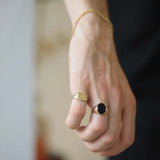 Libra black diamond constellation signet ring 14k yellow gold handcrafted macha studio brooklyn new york