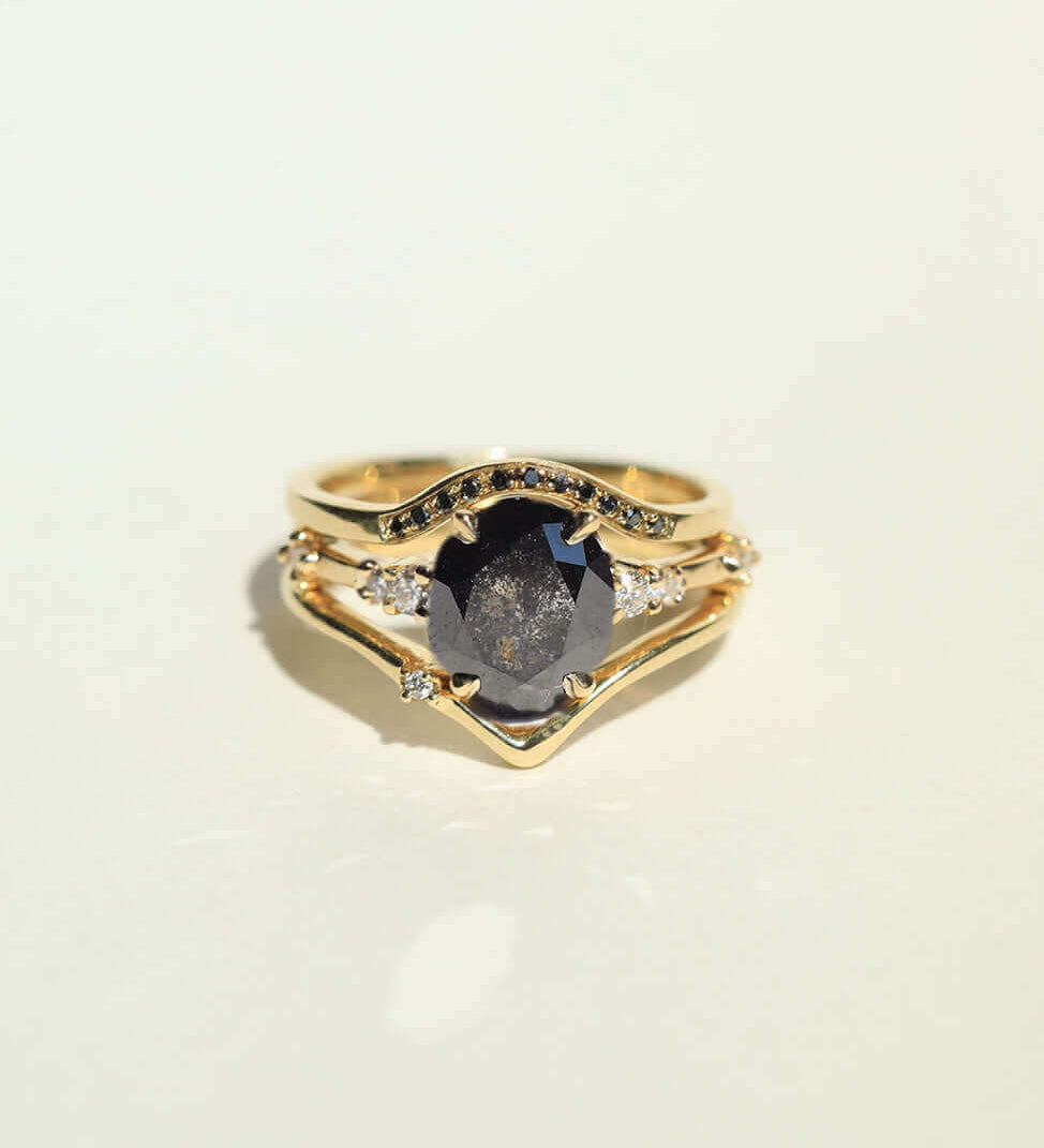 salt and pepper diamond white diamond black diamond 14k yellow gold stacks Ring Brooklyn New York 11222
