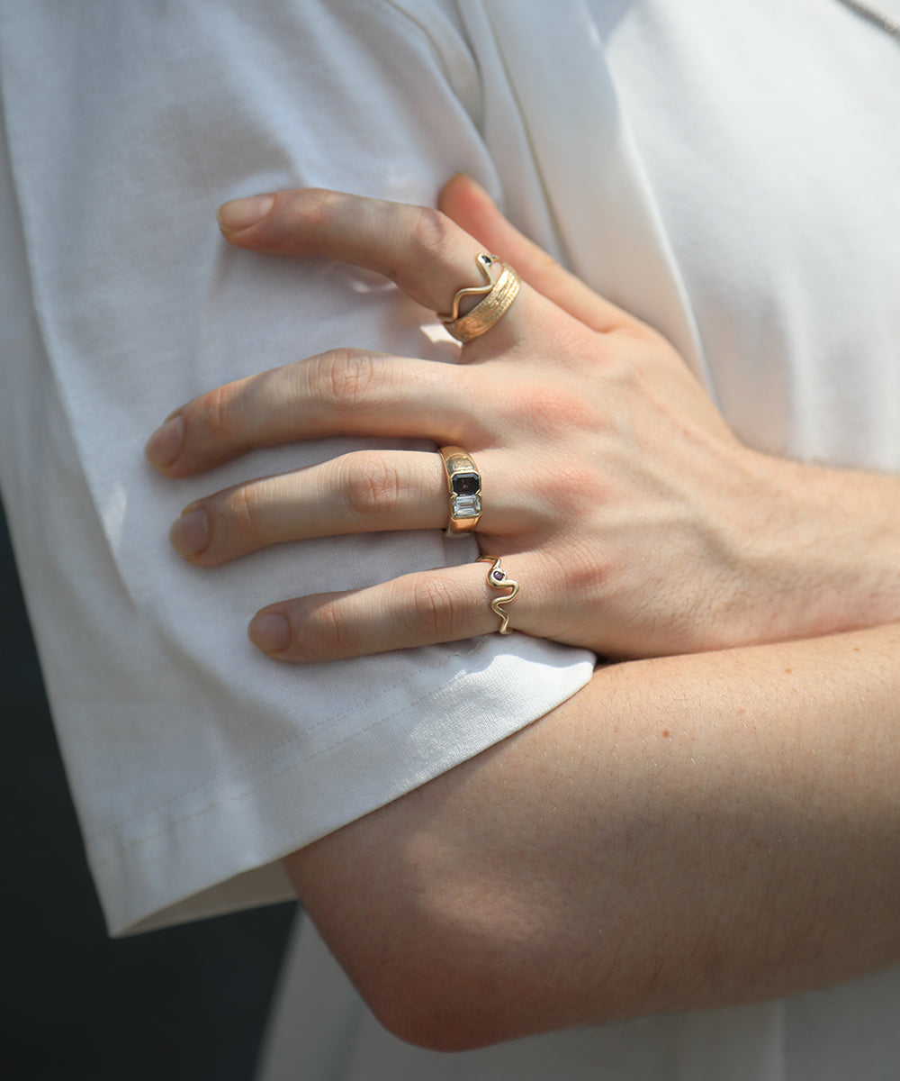 14k Yellow Gold Sapphire Mini Ripple Ring Greenpoint Brooklyn Macha