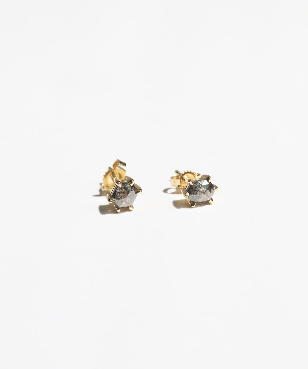 Hexagonal Salt & Pepper Diamond Stud Earrings