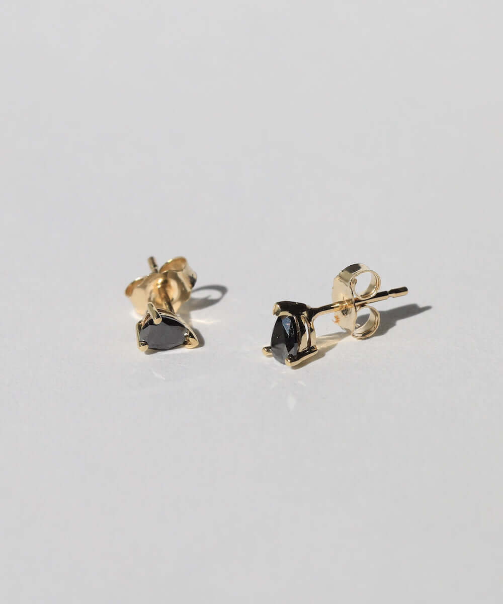 Pear black diamond 14k yellow gold earring Brooklyn New York 