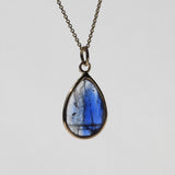 blue sapphire pear pendant Brooklyn New York 