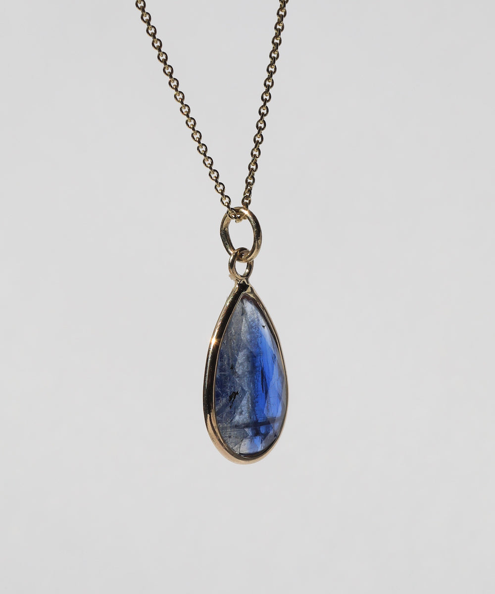 blue sapphire pear pendant Brooklyn New York 