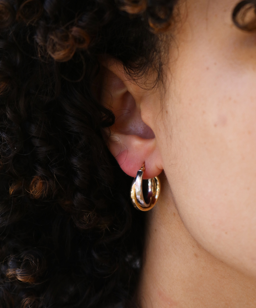 two tone hoops 14k  white gold yellow gold earrings Brooklyn New York 11222