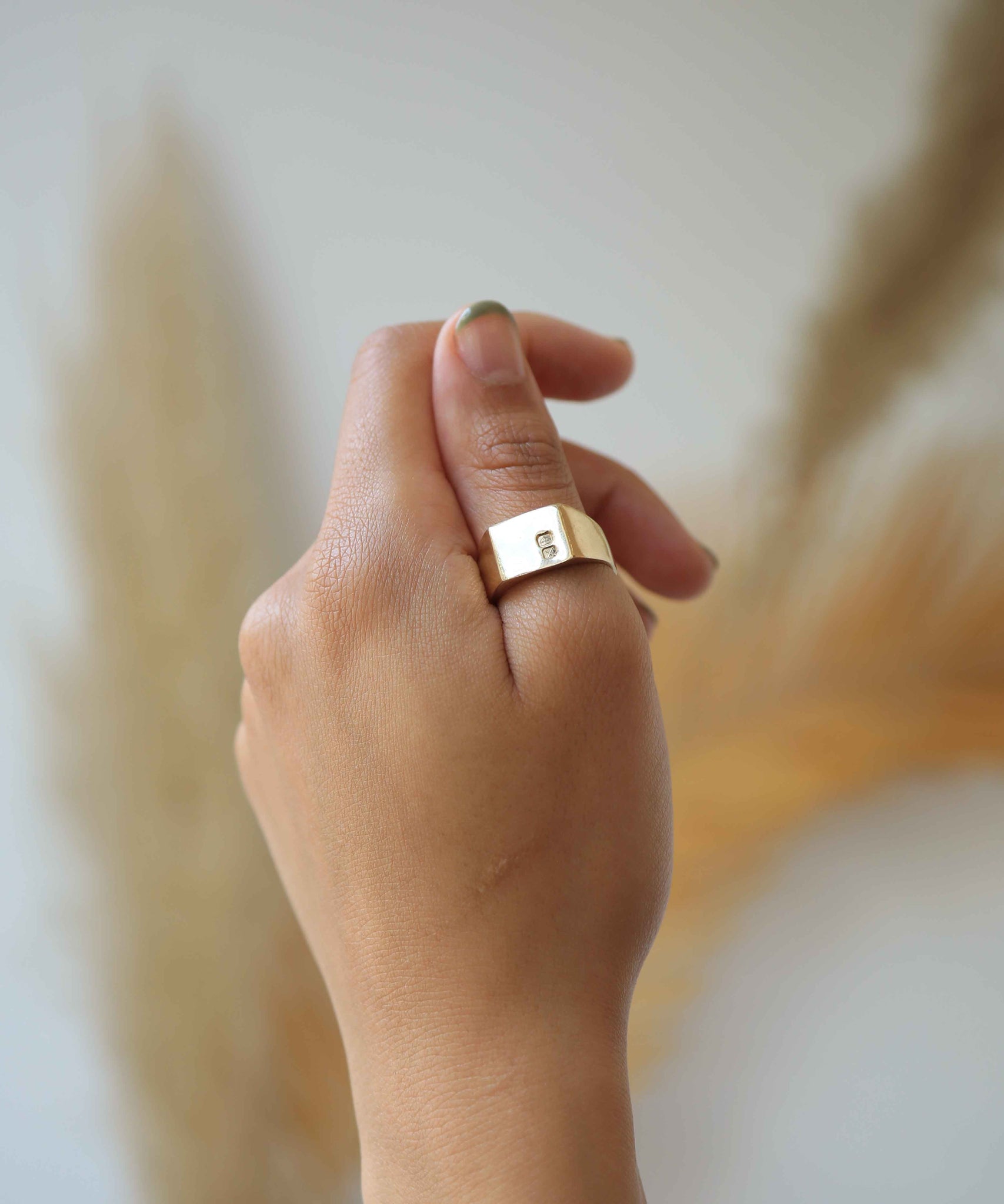 Large Square Hallmarked Signet Ring in White Gold