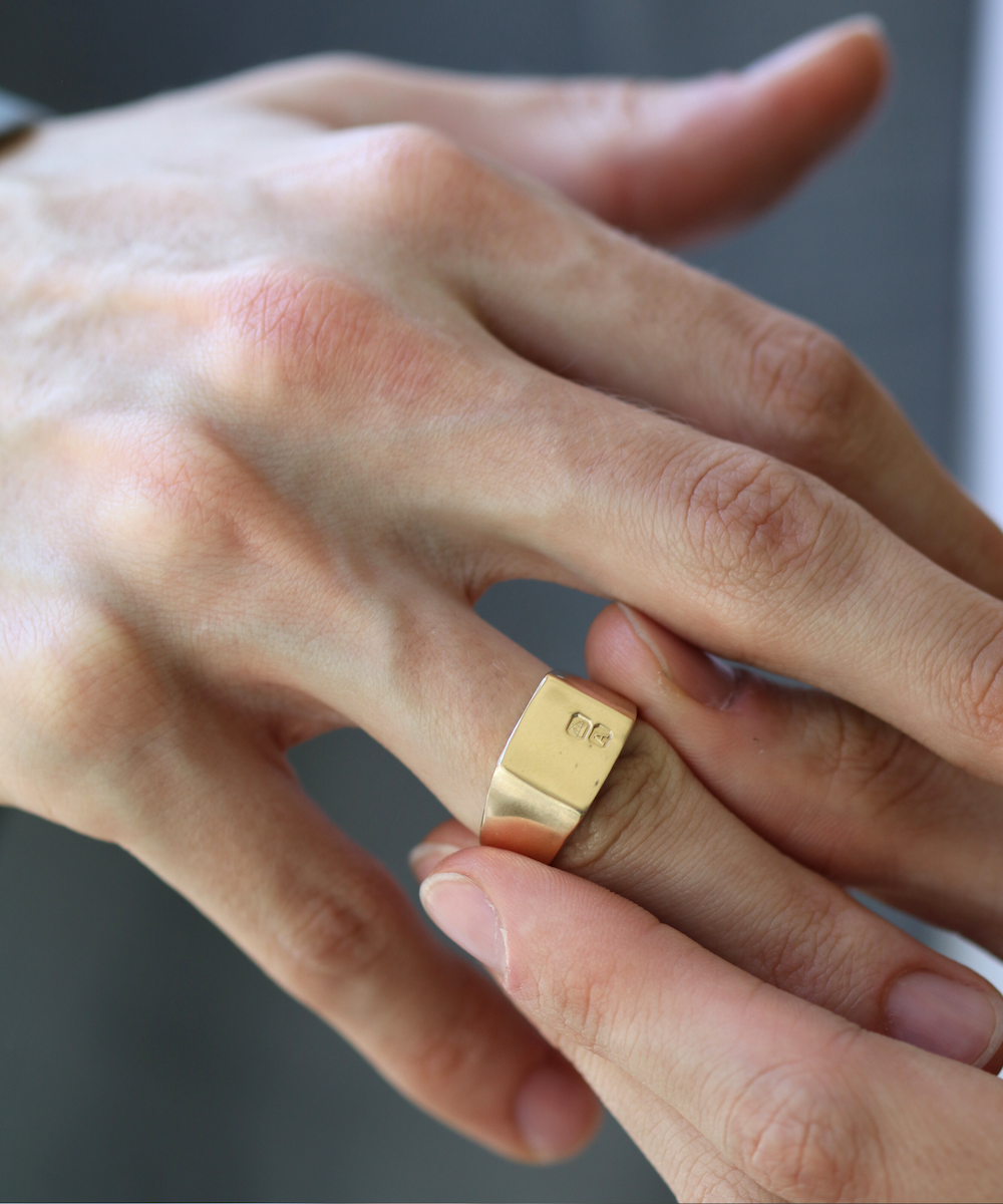 Large Square Hallmarked Signet Ring in Yellow Gold