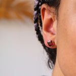 14k yellow gold asscher cut garnet stud earrings Greenpoint Brooklyn New York City 11222