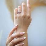 minimalist blue natural stone diamond sapphire y2k alternative wedding band unisex gender neutral stacking ring engagement greenpoint nyc New York