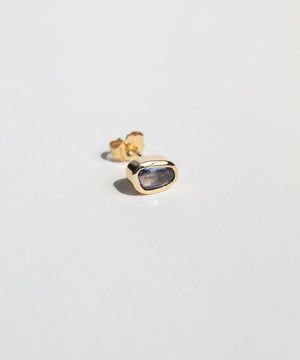 Blue Sapphire small single earring in 14k Yellow Gold Fine Jewelry made in Greenpoint Brooklyn NYC