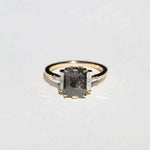 step cut salt and pepper diamond ring 14k yellow gold white diamond custom NYC Brooklyn necklace NYC fine jewelry brooklyn NY New York jeweler sustainable ethical greenpoint engagement Earrings