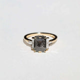 step cut salt and pepper diamond ring 14k yellow gold white diamond custom NYC Brooklyn necklace NYC fine jewelry brooklyn NY New York jeweler sustainable ethical greenpoint engagement Earrings