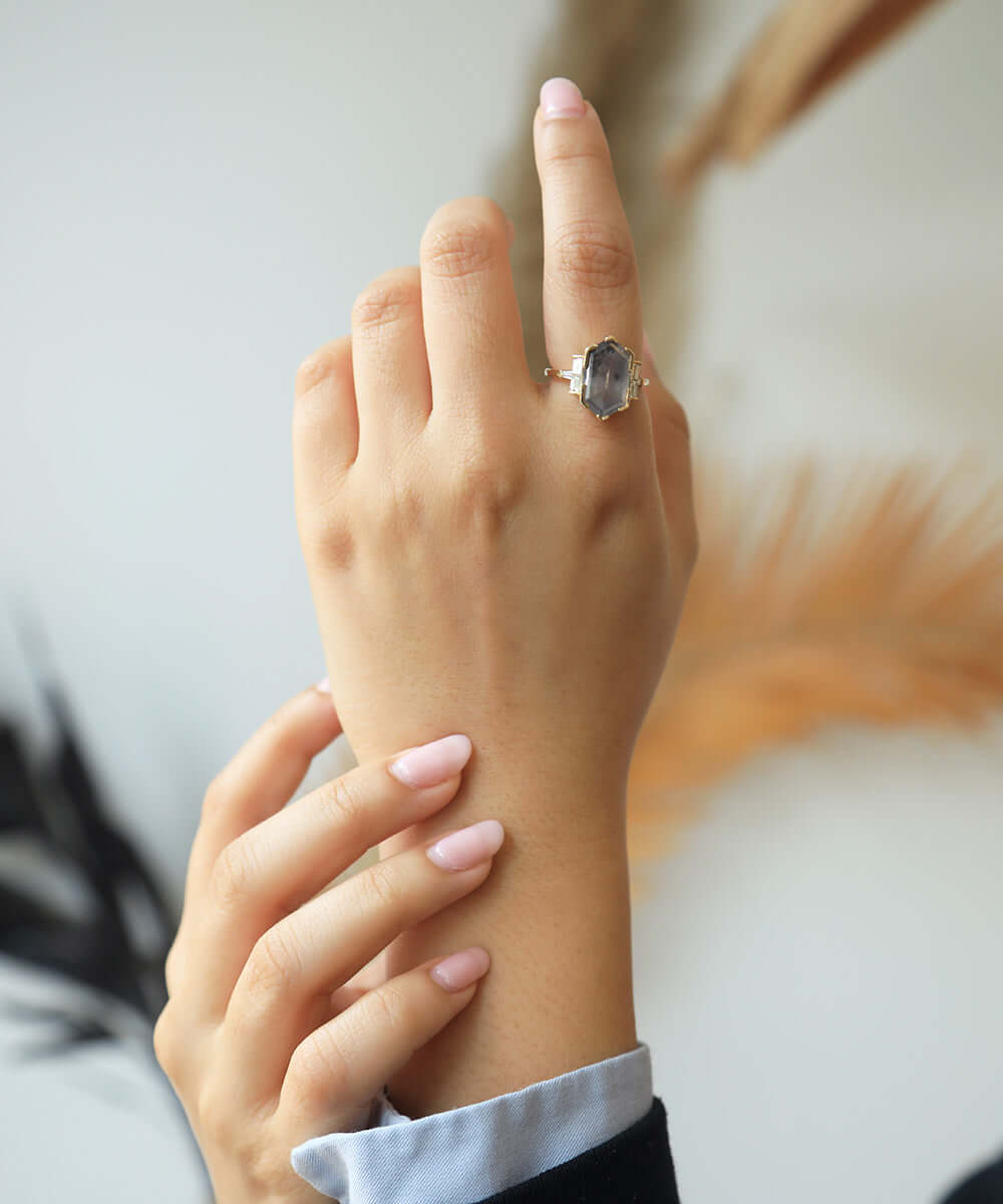 14k yellow gold Salt & Pepper  Diamond NYC Brooklyn necklace NYC fine jewelry brooklyn NY New York jeweler sustainable ethical greenpoint engagement