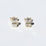 Dual Emerald Cut Diamond Stud Earrings