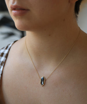 hexagonal salt and pepper diamond 14k yellow recycled gold necklace macha jewelry nyc brooklyn