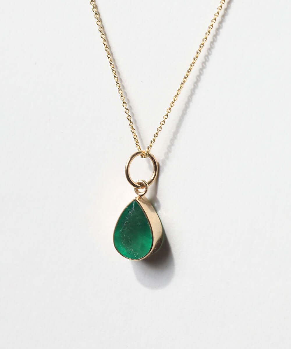 Pear Emerald Bezel Pendant 14k yellow gold Greenpoint Brooklyn Macha Studio