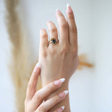 Sloane Bi-color Sapphire Ring ⎮Knife Edge "V" Ring with Diamond ⎮Fern Ring Gold
